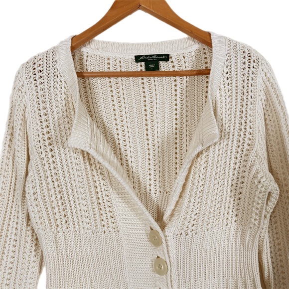 Eddie Bauer 100% Cotton Cozy 3 Button Cardigan L (Fits Like M) Ecru Neutral - Picture 4 of 10